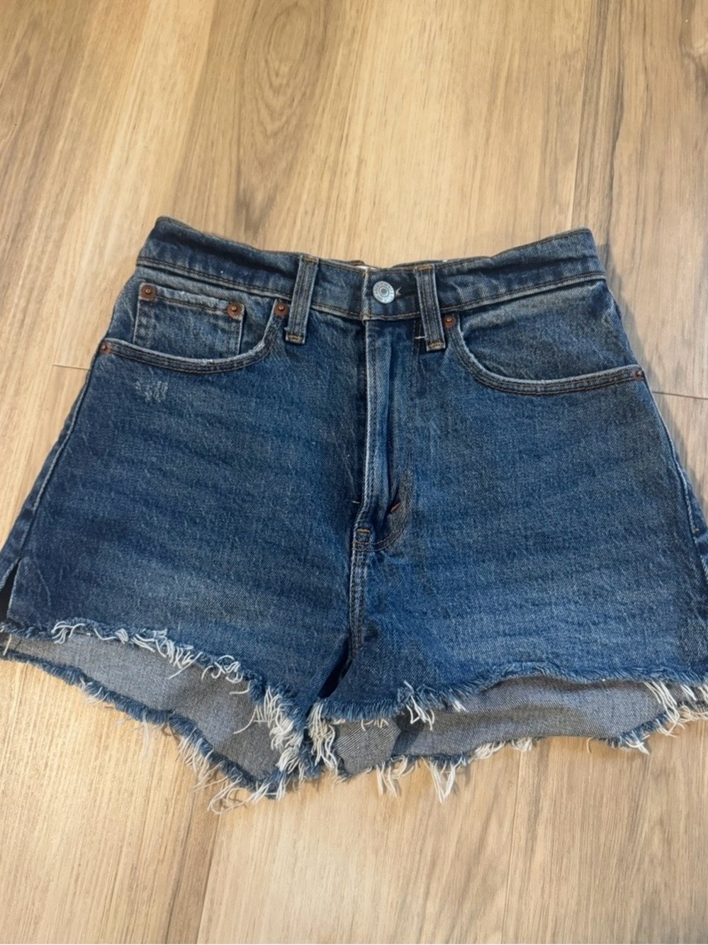 Abercrombie & Fitch Dark Blue Frayed Hem Denim Shorts